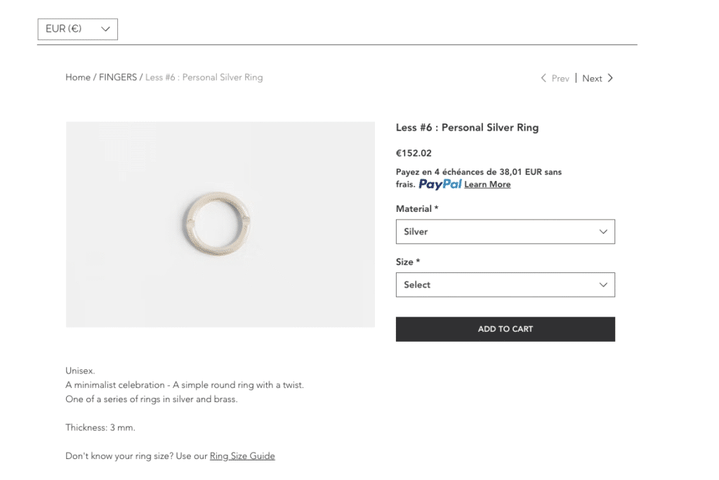 exemples boutique en ligne michal oren jewelry fiche produit