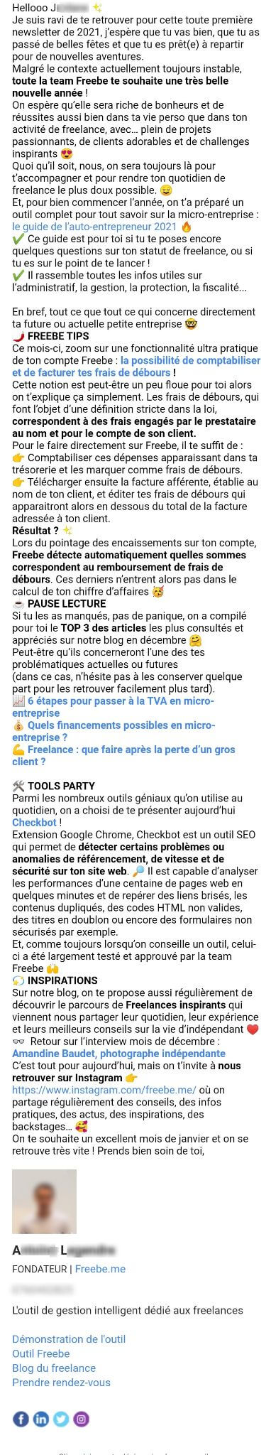 Exemple campagne emailing FreeBee
