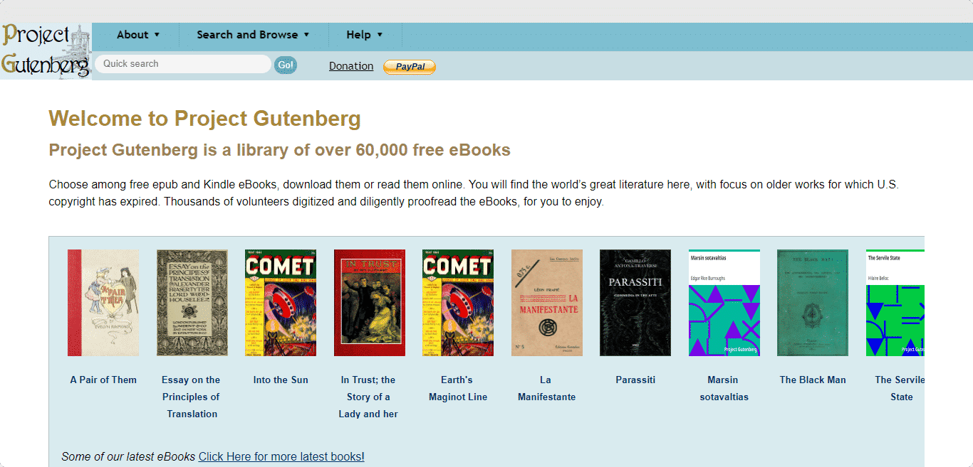 Project Gutenberg sites ebooks