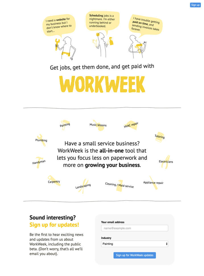 exemples landing pages workweek