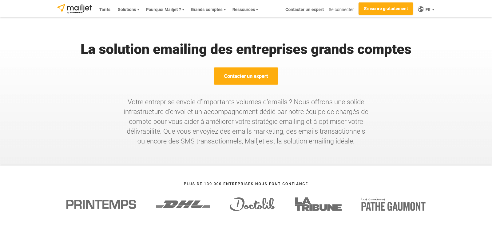 Mailjet exemple page d'accueil
