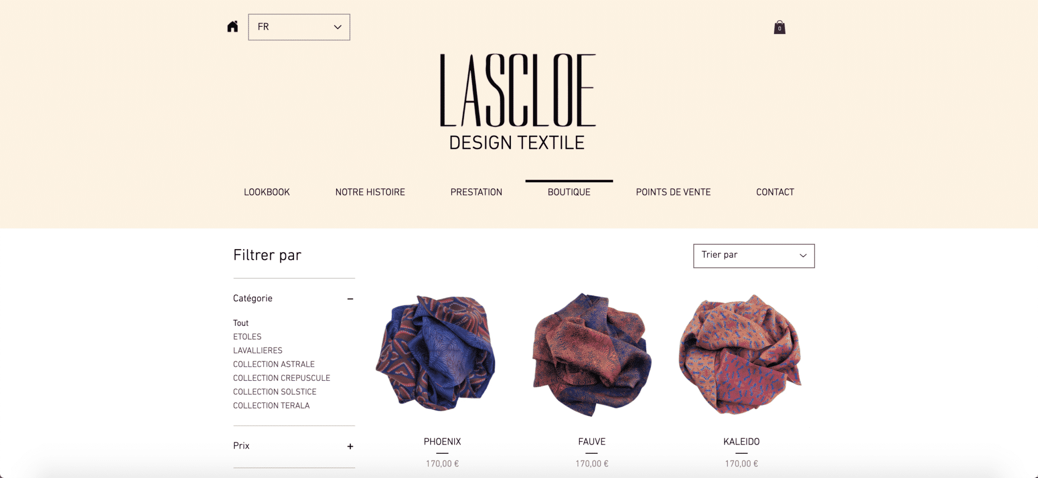Lascloe design textile exemples de sites ecommerce Wix