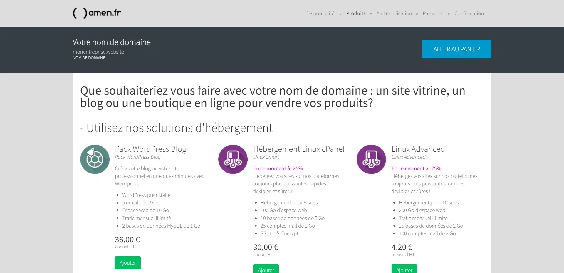 amen.fr choix type site hebergement