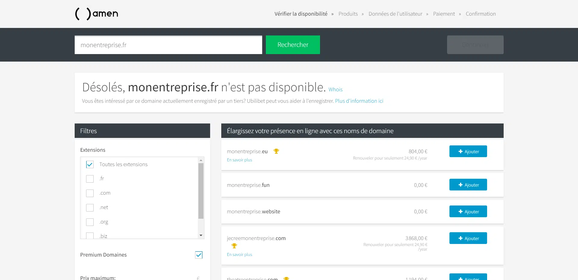 amen.fr propositions nom domaine