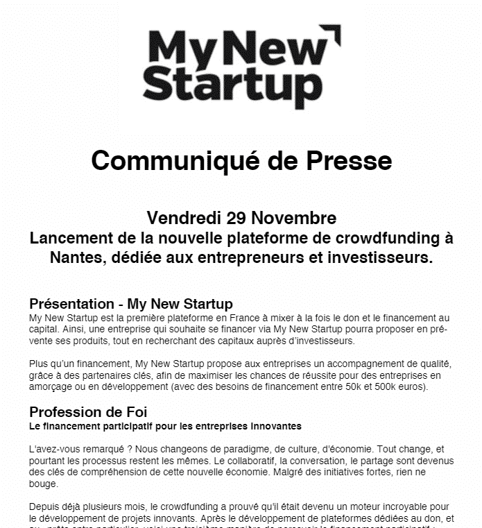 50 exemples communiques presse my new startup