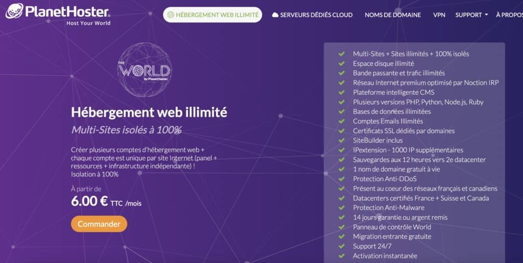 PlanetHoster offre hebergement web mutualisé