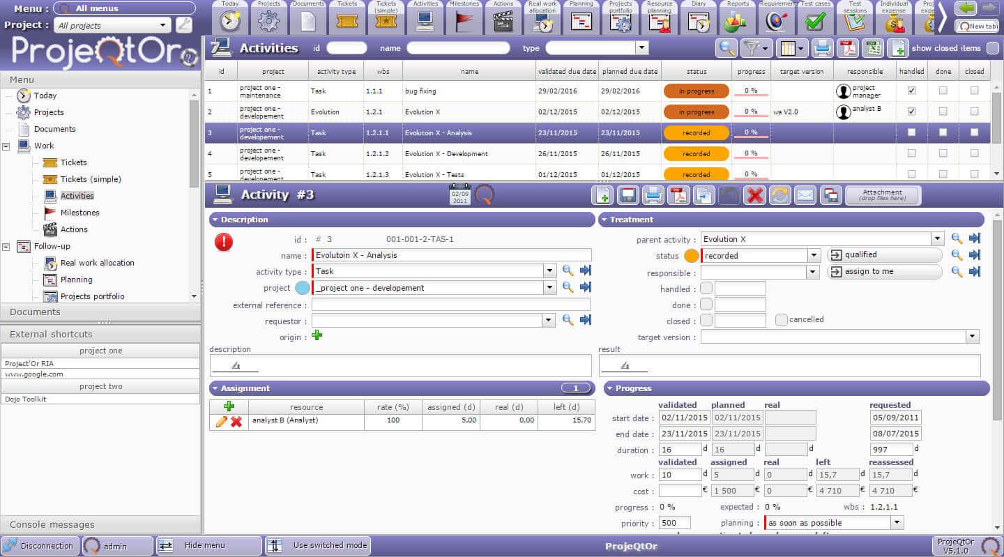 interface projeqtor logiciel gestion de projet