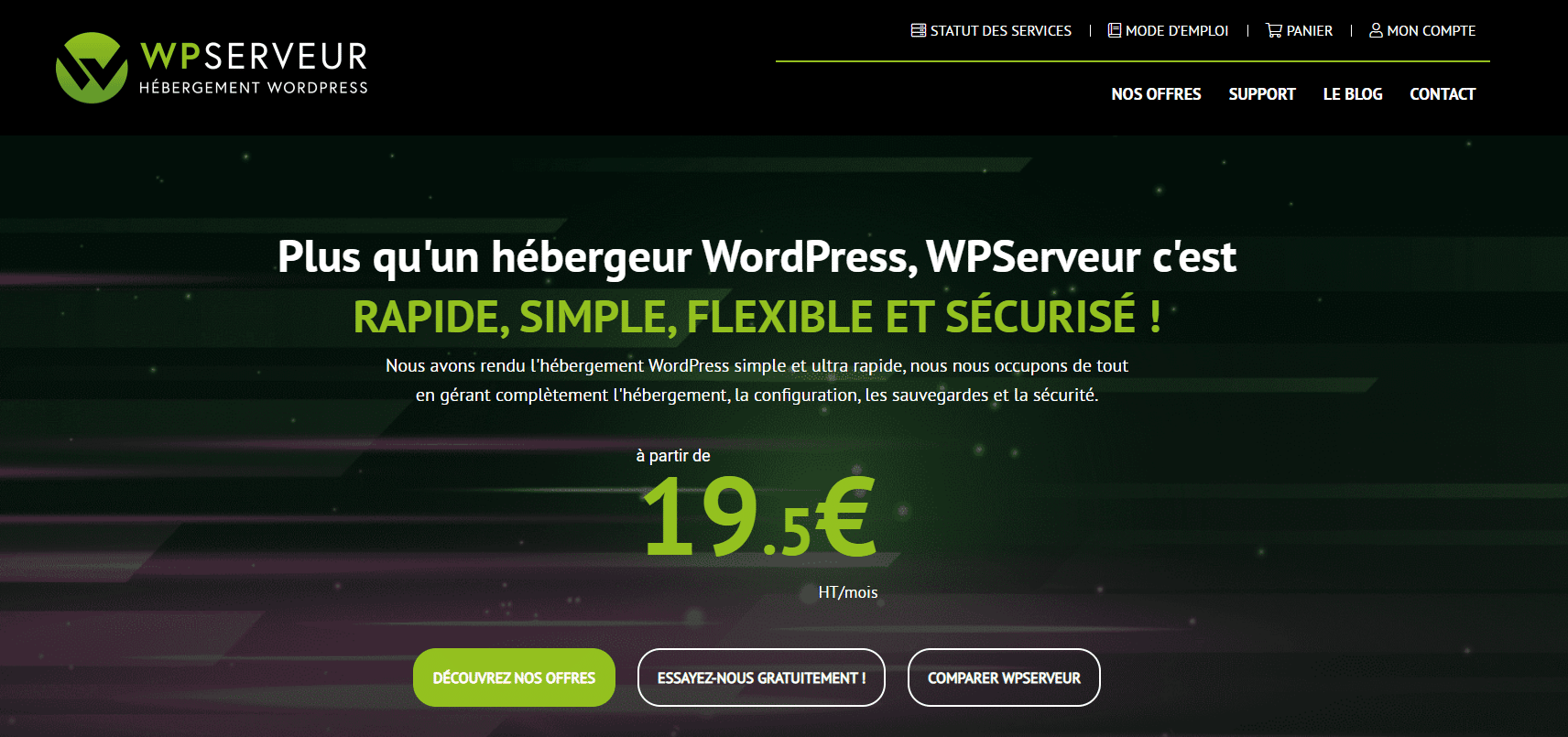page accueil wp serveur hébergement wordpress