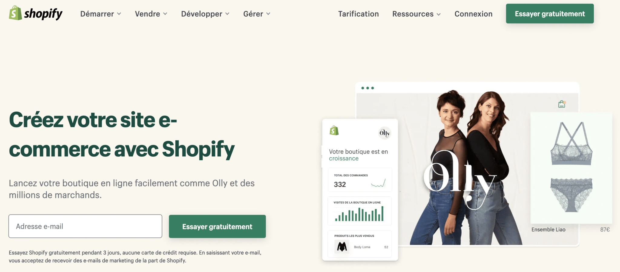 shopify accueil page