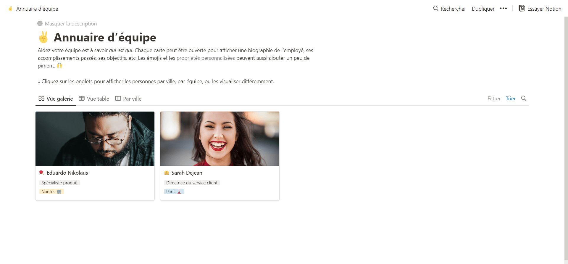 template notion annuaire équipe