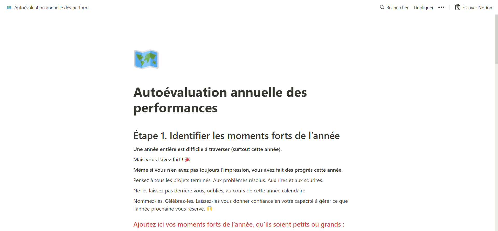 template notion autoévaluation annuelle