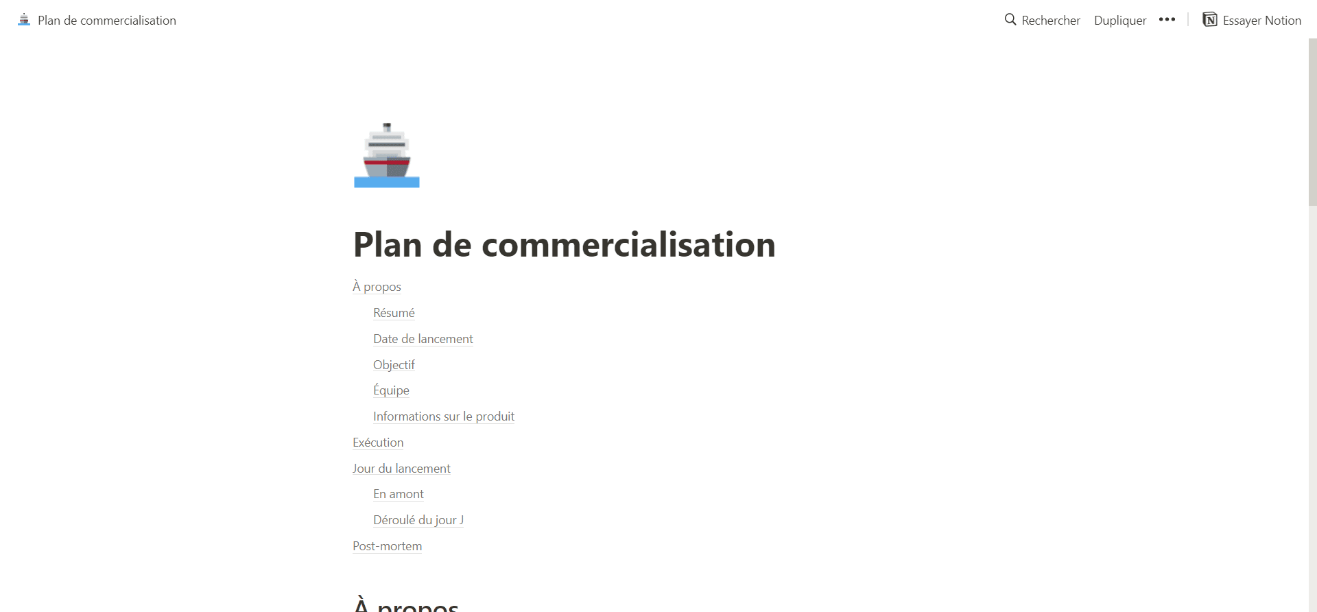 template notion plan commercialisation