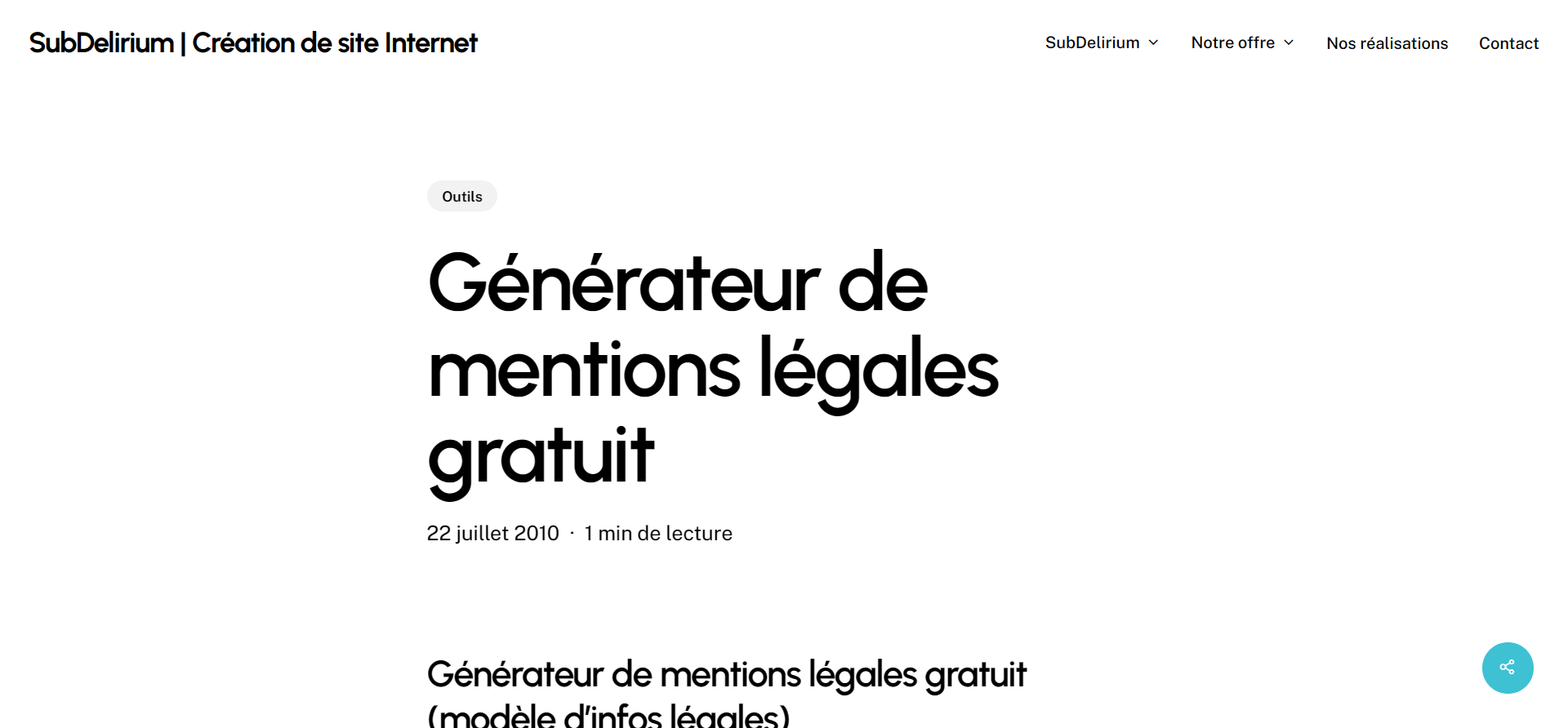 subdelirium générateur mentions légales