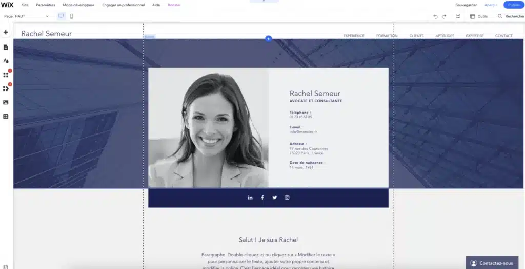 creer site web cv exemple wix
