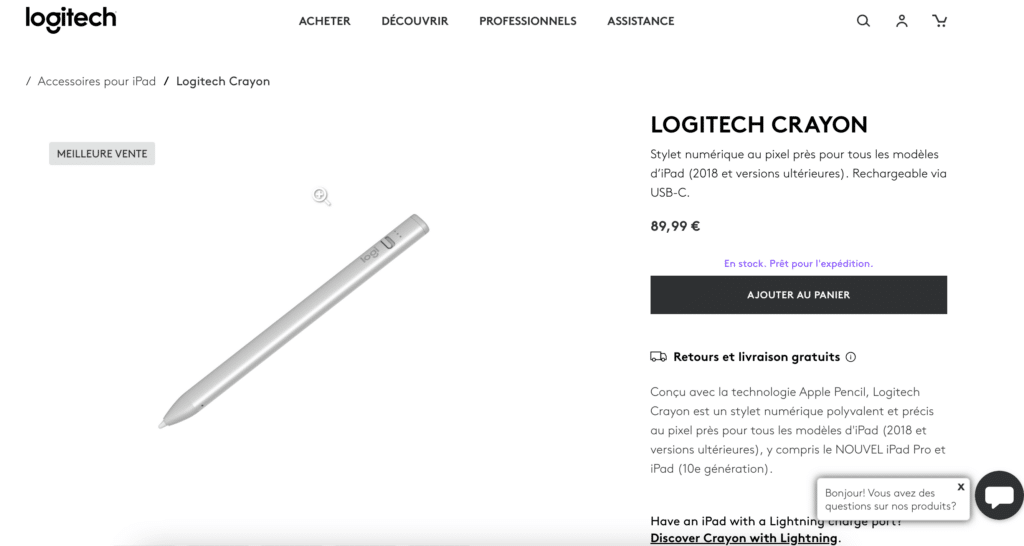 exemple page e-commerce high tech Logitech
