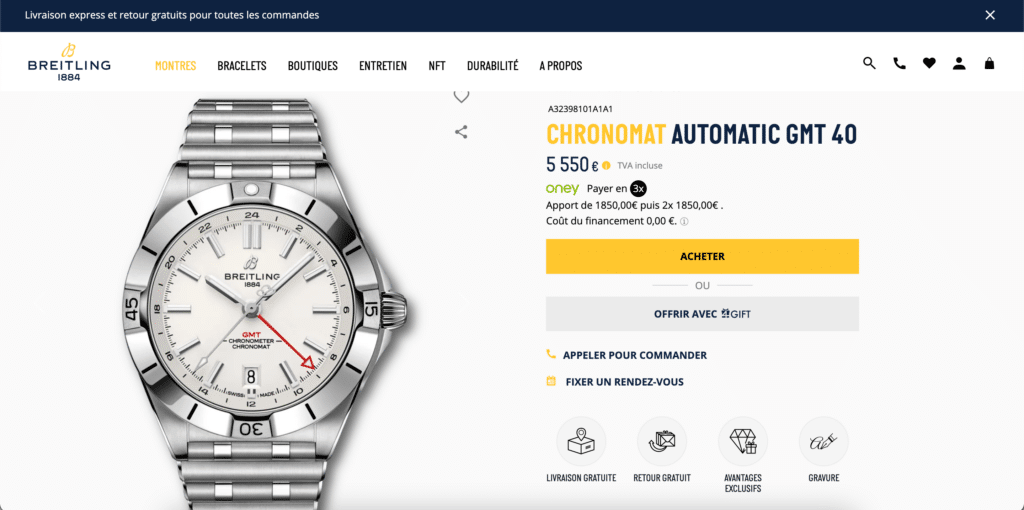 exemple page e-commerce luxe Breitling