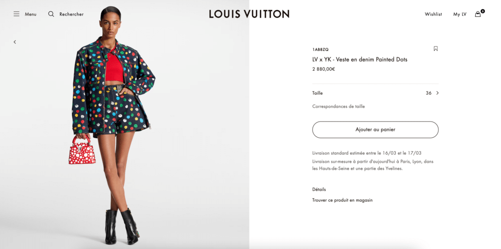 exemple page e-commerce luxe Louis Vuitton