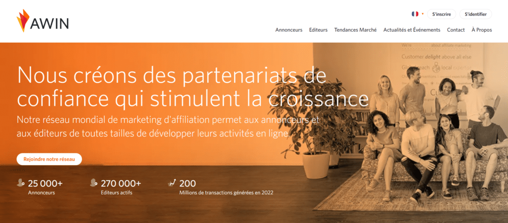 plateforme affiliation awin page accueil