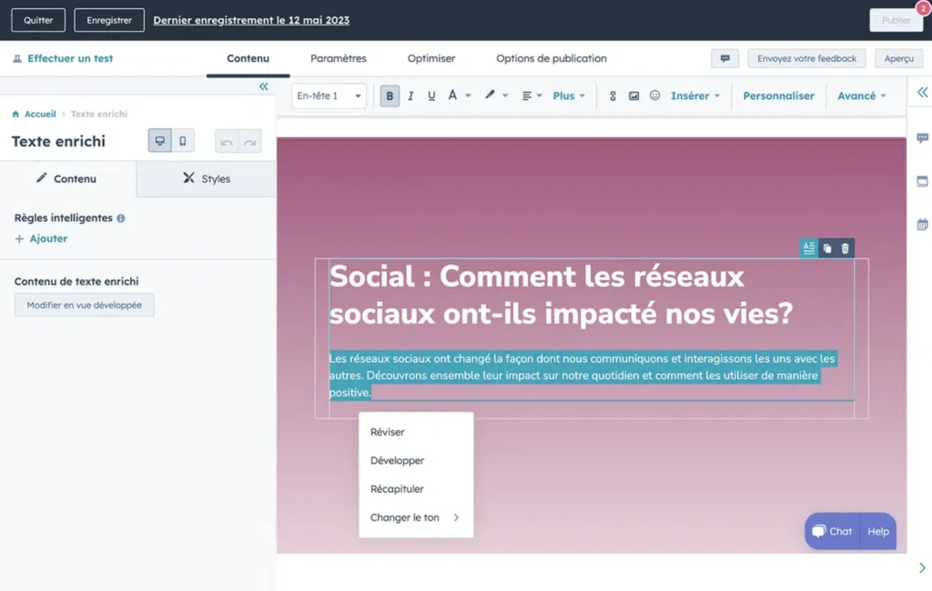 Utiliser IA marketing contenu relecture Hubspot