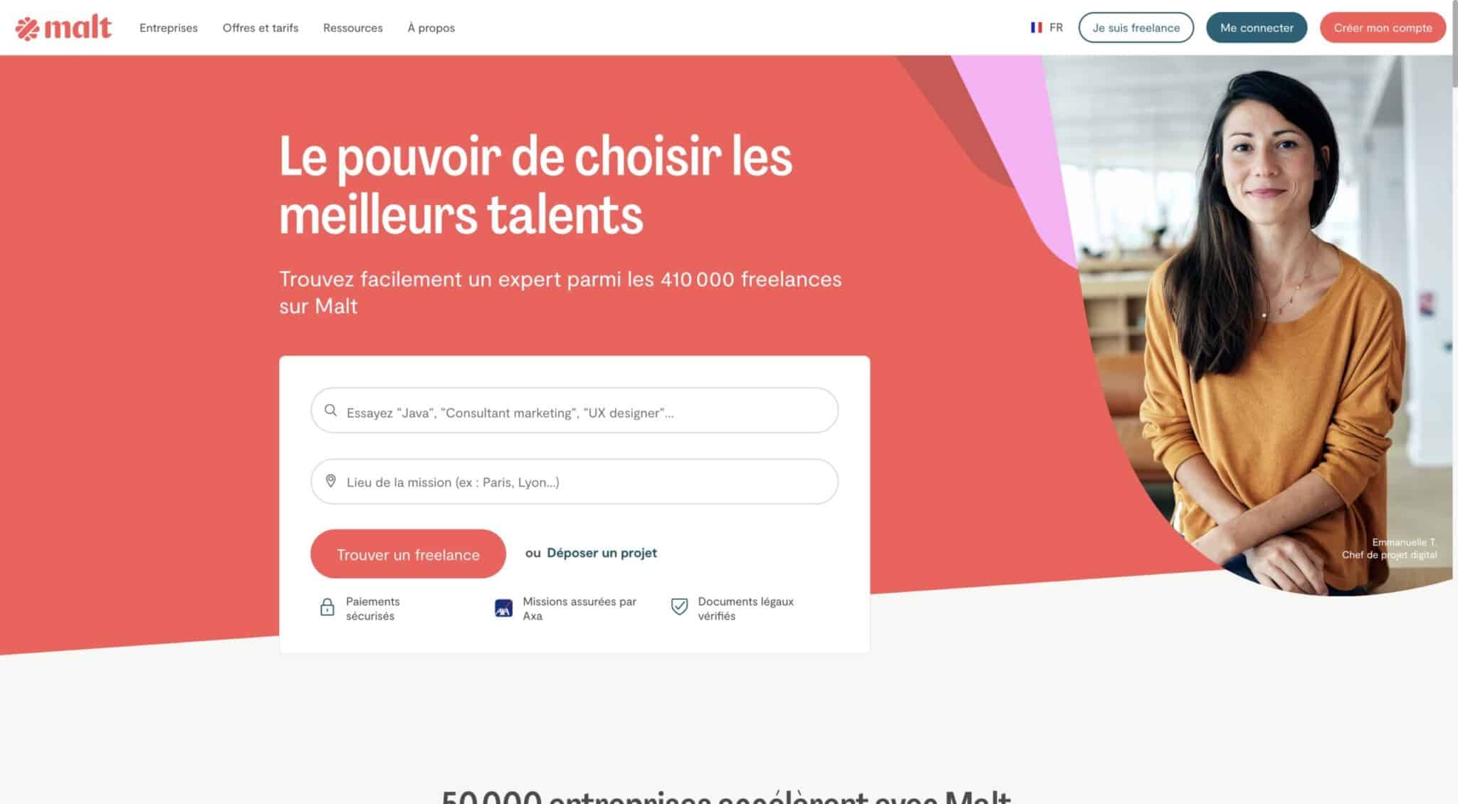 page daccueil Malt plateforme freelance