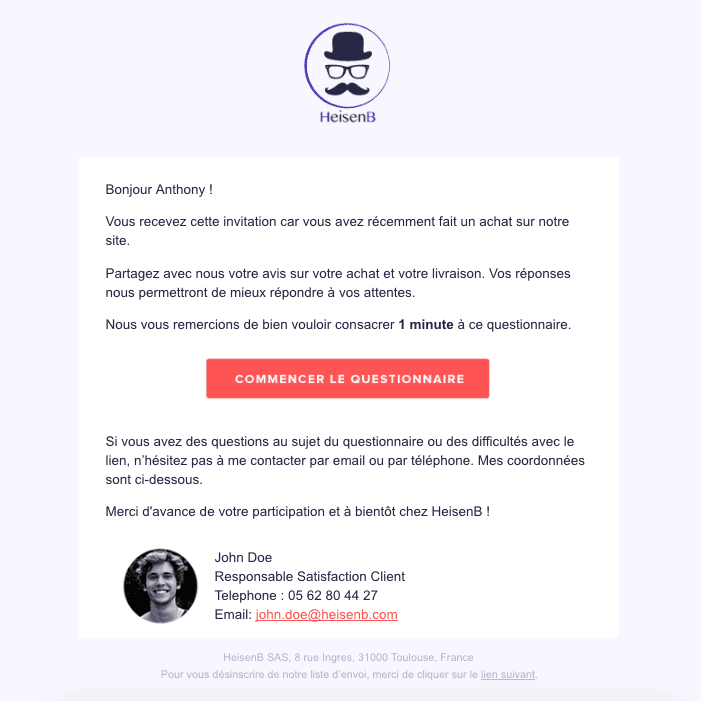 exemple email avis clients