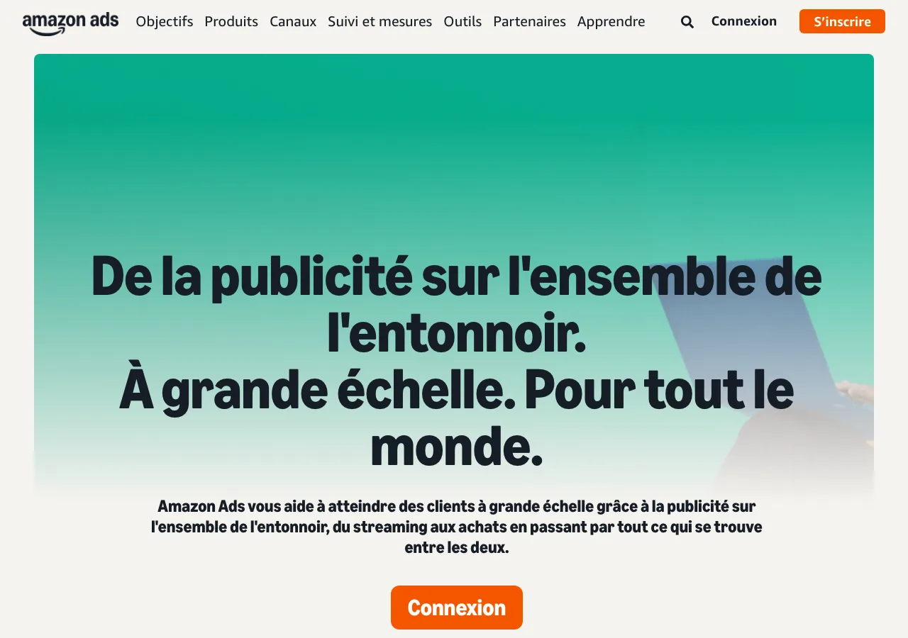 Page d'accueil d'Amazon Ads, la régie publicitaire d'Amazon