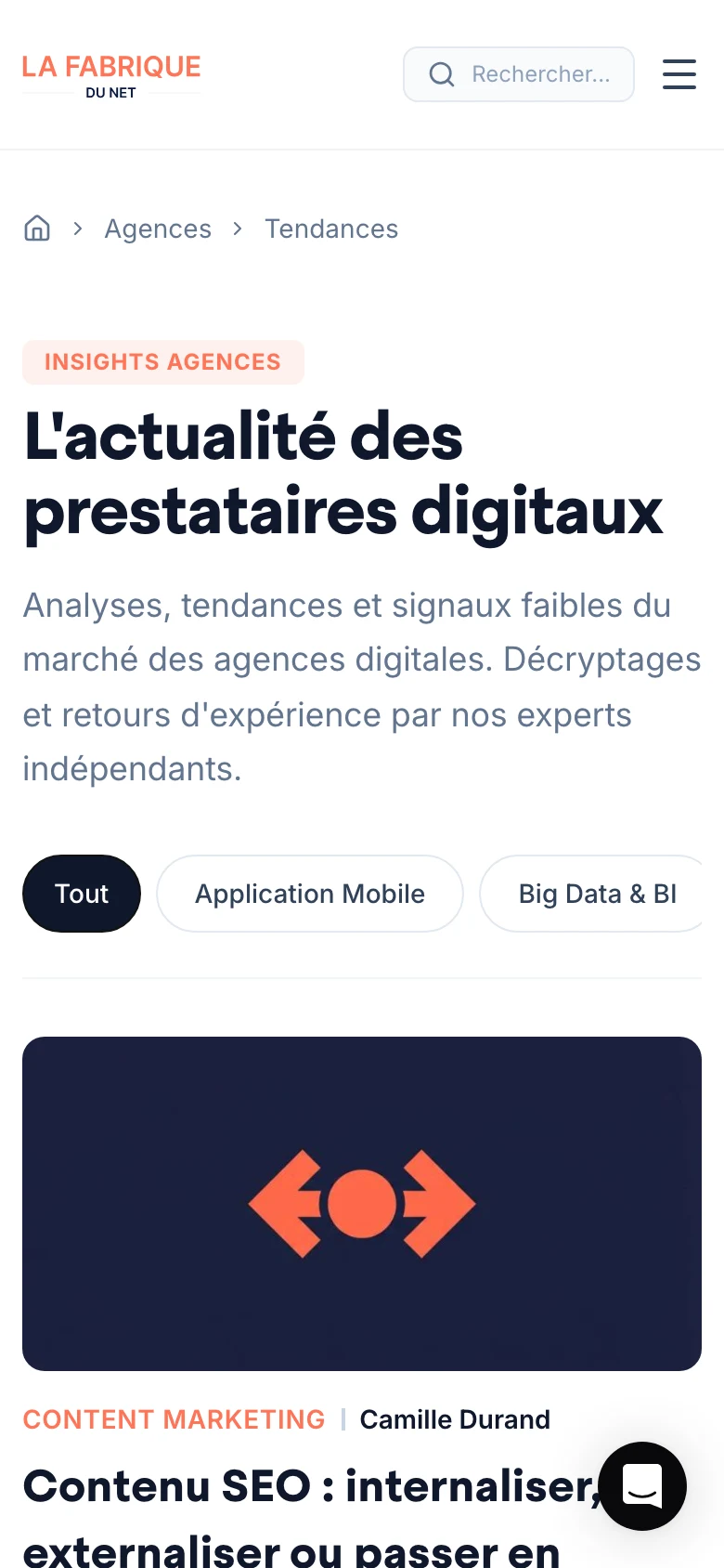 Capture de lafabriquedunet.fr en affichage mobile (390 pixels) en juillet 2026 : navigation, lisibilité et hiérarchie contrôlées en viewport smartphone, l'étape mobile de l'audit appliquée à notre propre site