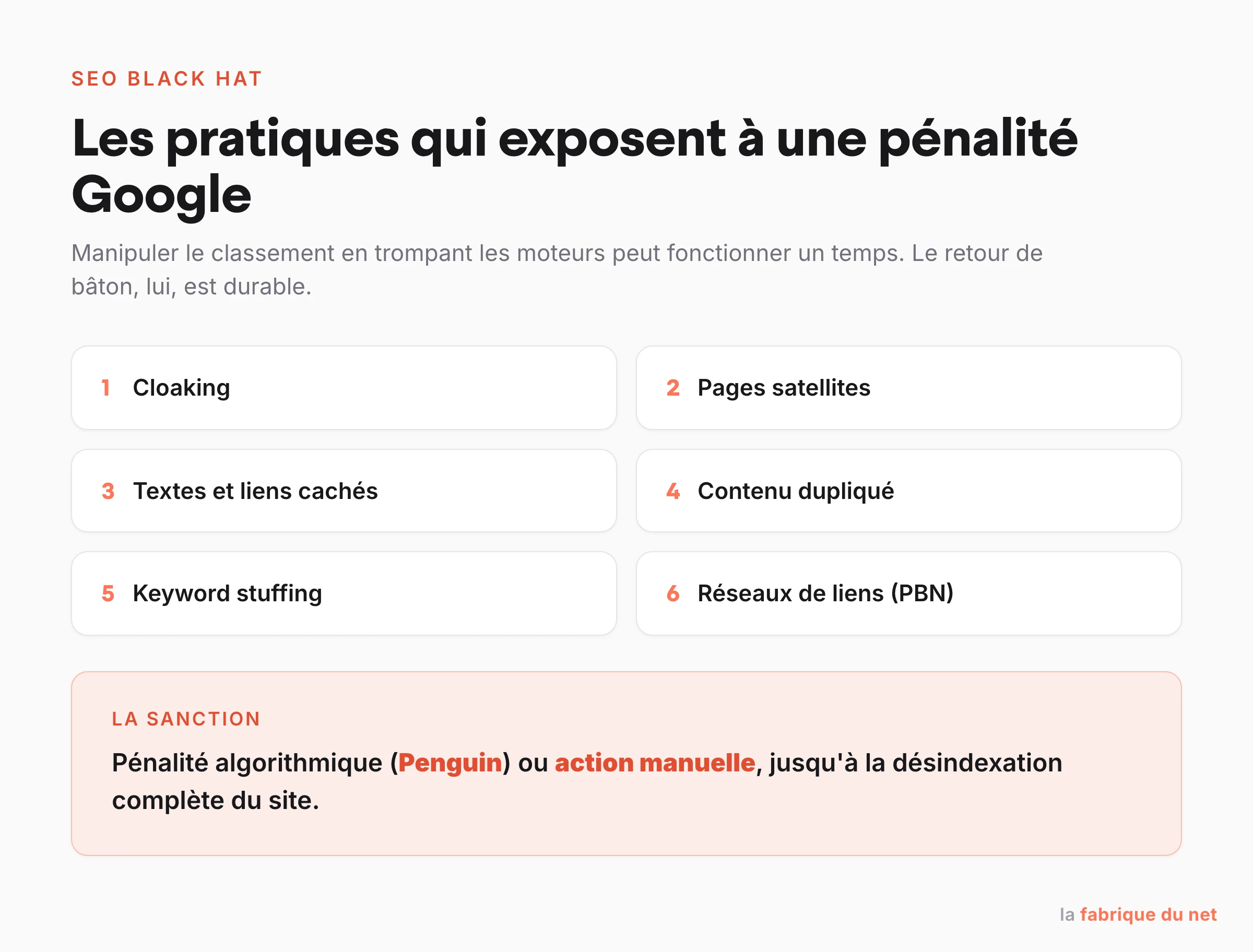 Les principales pratiques de SEO Black Hat et les pénalités Google associées