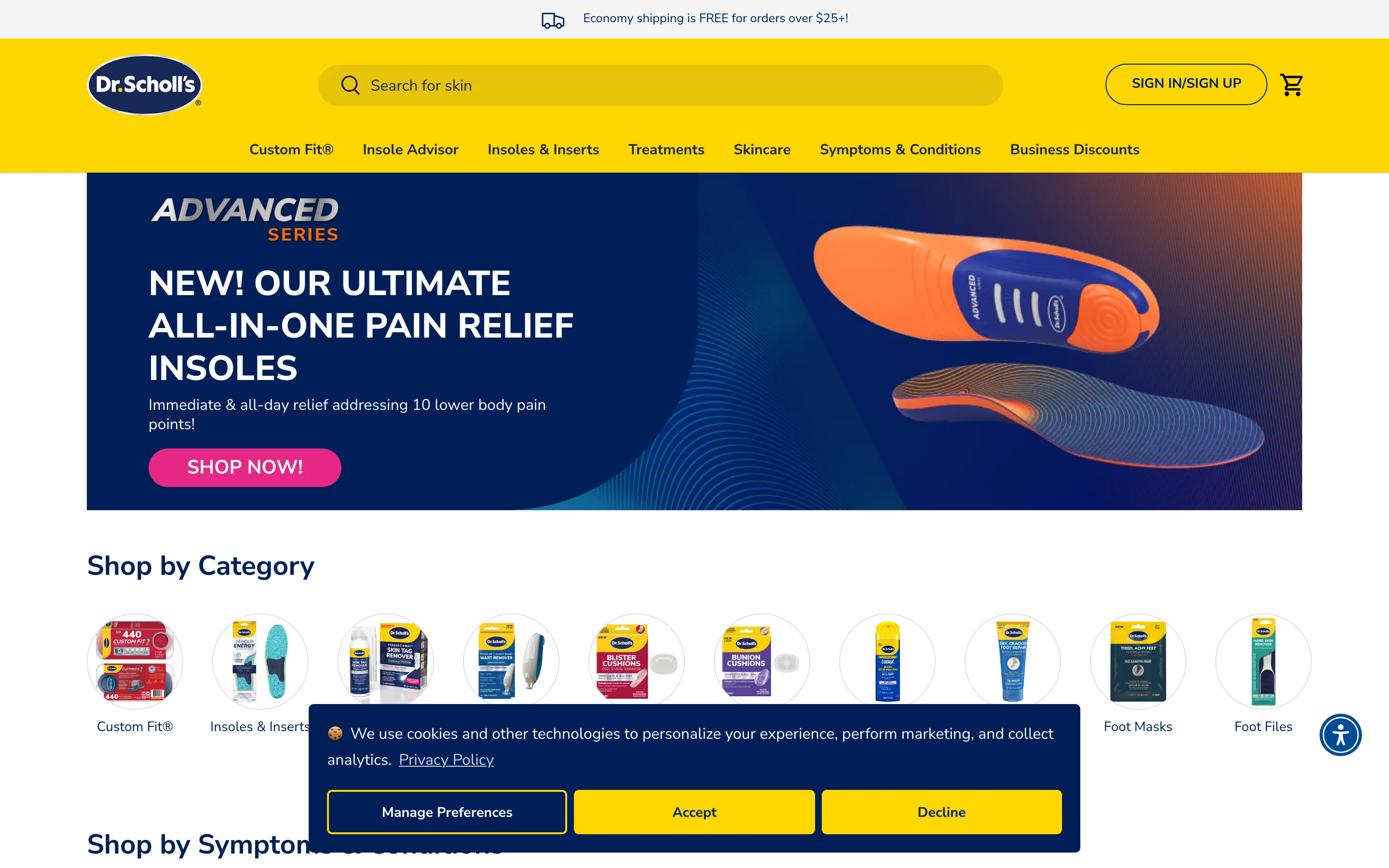 Page d'accueil de la boutique Shopify Dr. Scholl's
