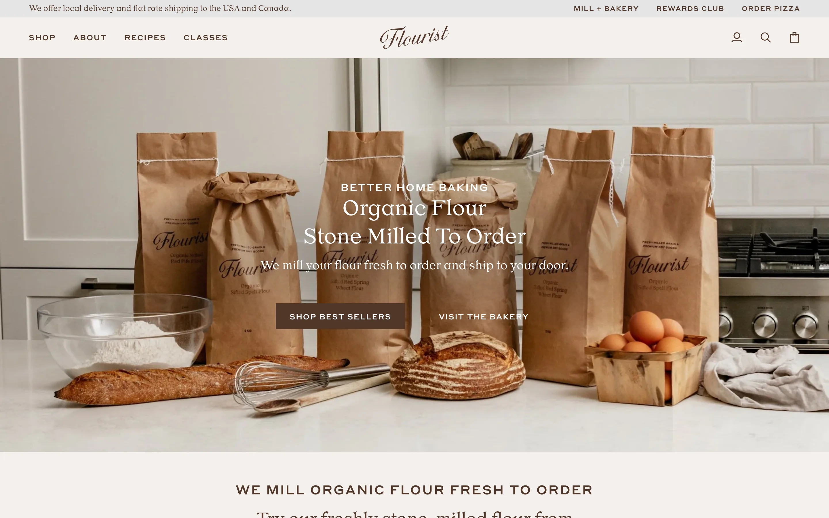 Page d'accueil de la boutique Shopify Flourist