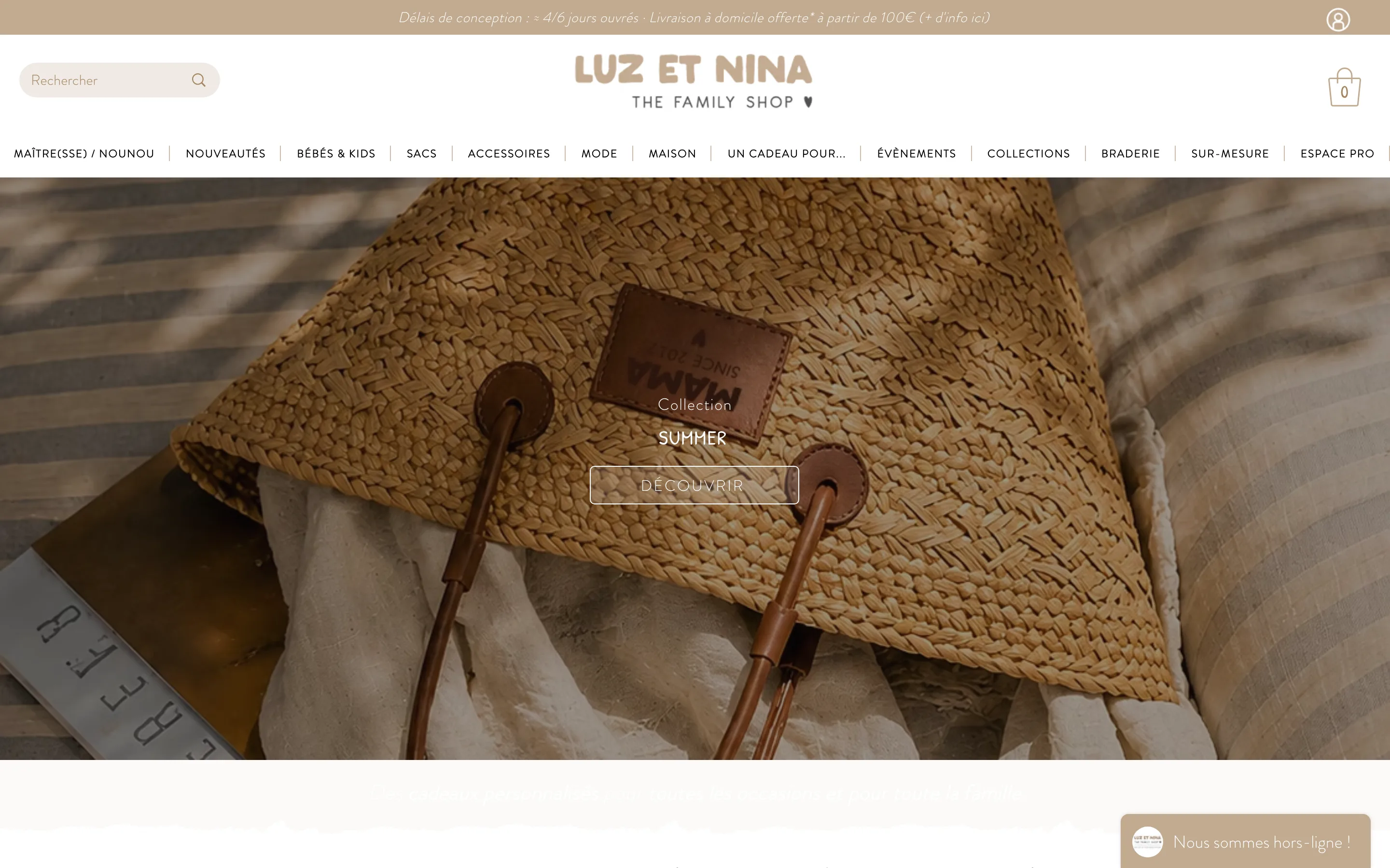 Page d'accueil de la boutique Wix Luz et Nina