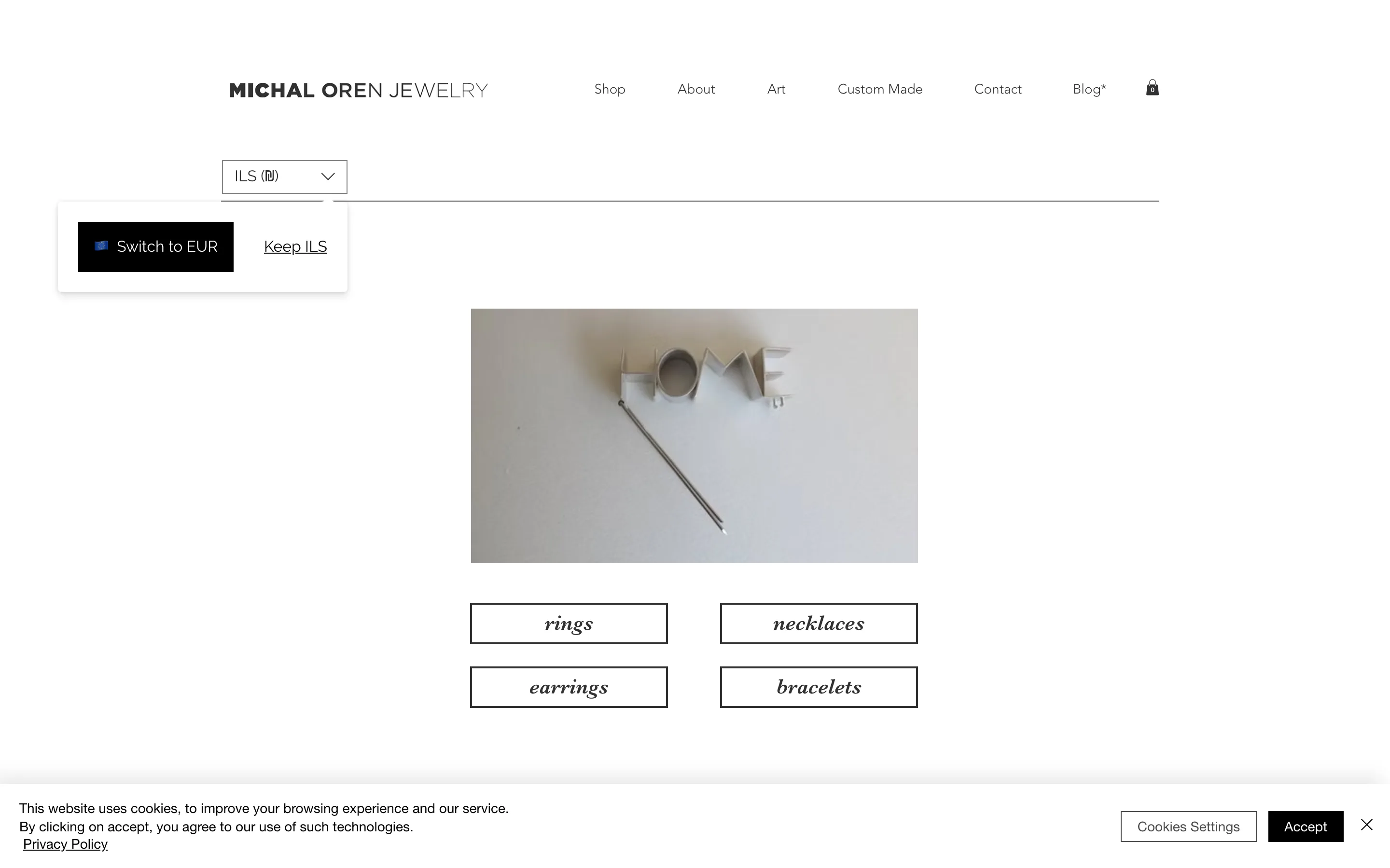 Page d'accueil de la boutique Wix Michal Oren Jewelry