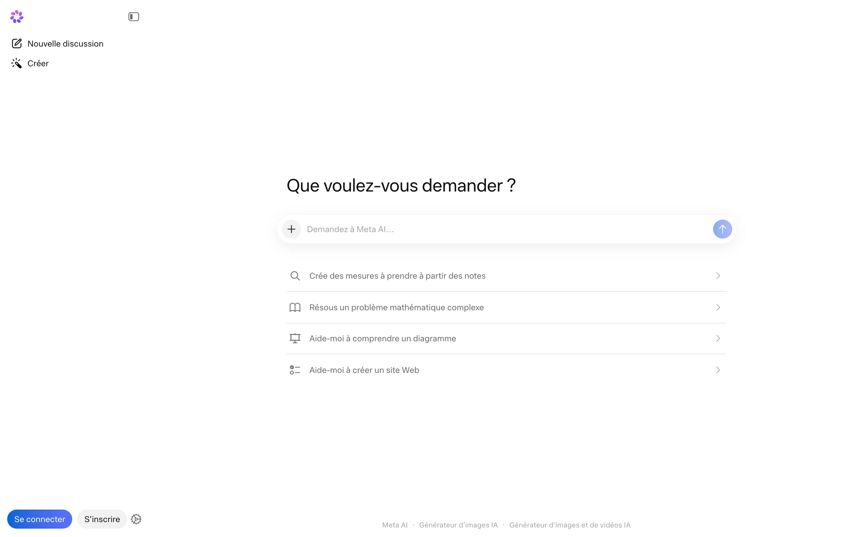 Interface de Meta AI en français, assistant conversationnel intégré aux applications de messagerie de Meta, relevée en juillet 2026
