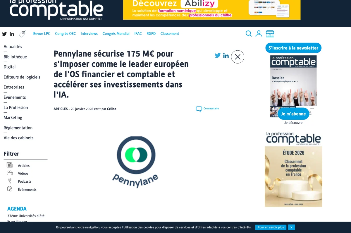 Communiqué de presse Pennylane : levée de 175 millions d'euros, janvier 2026