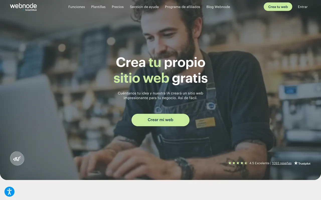 Página de inicio de Webnode en español: crea tu propio sitio web gratis