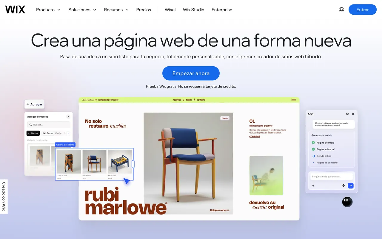 Página de inicio de Wix en español, julio de 2026