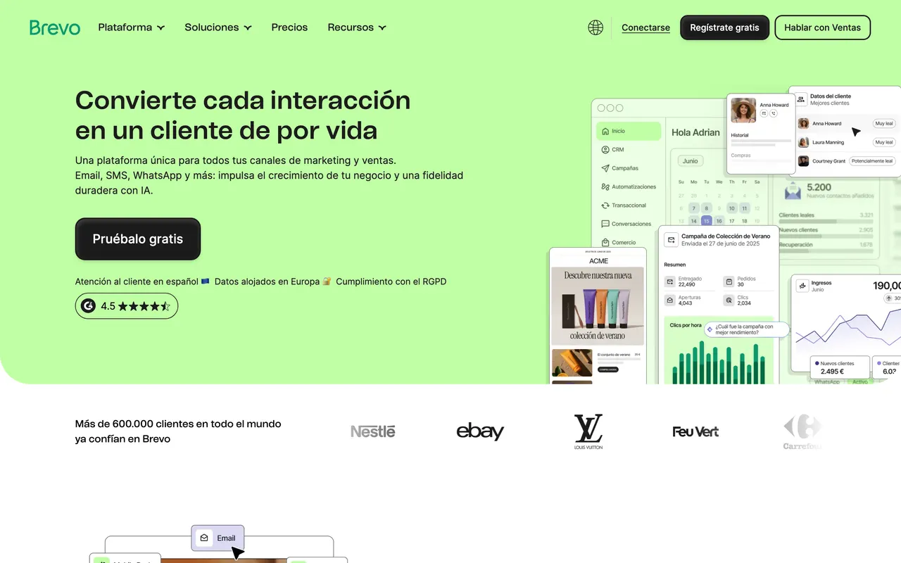 Brevo en español, plataforma de email marketing y CRM (julio de 2026)