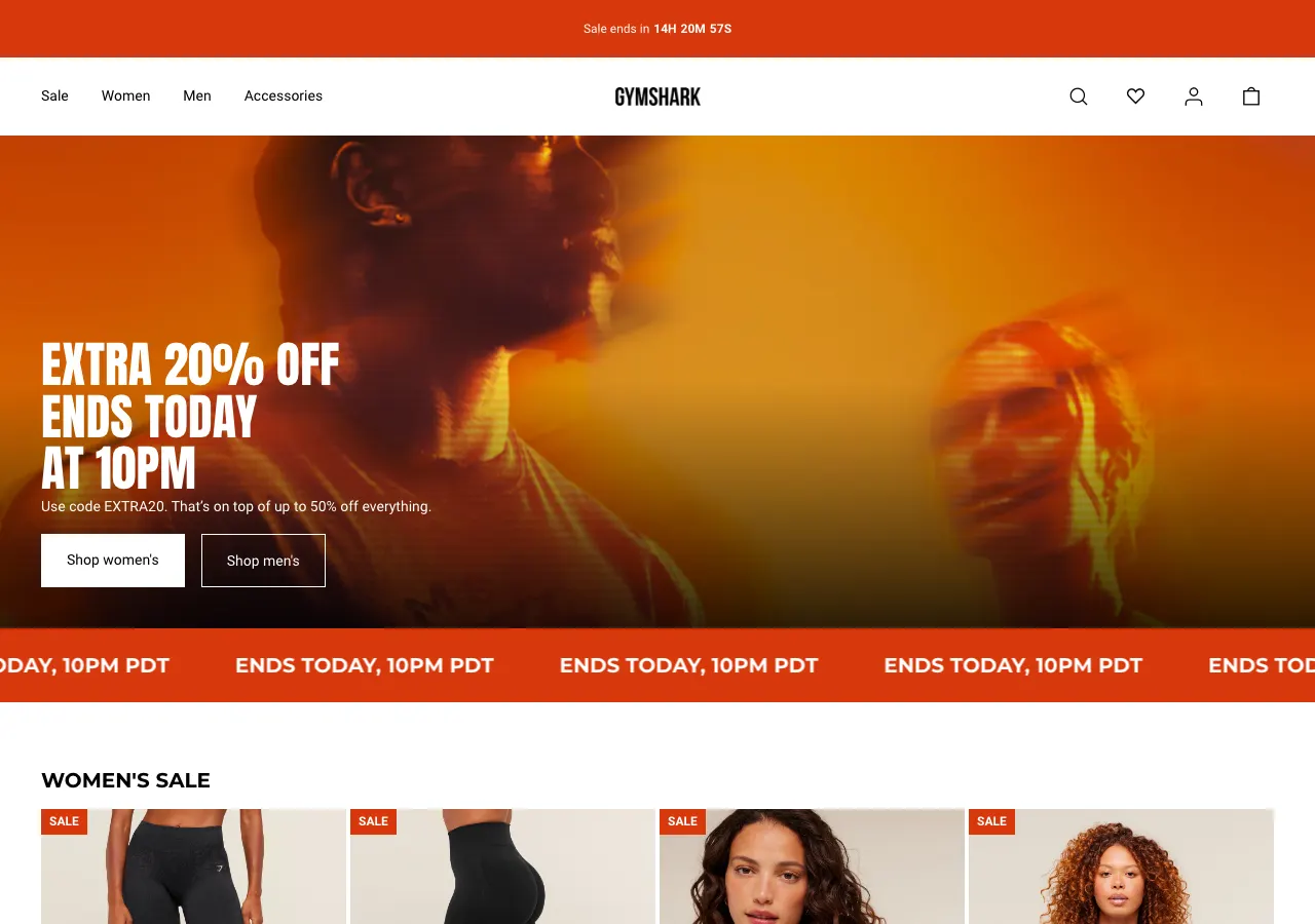 Page d'accueil du site Shopify de Gymshark, vêtements de sport