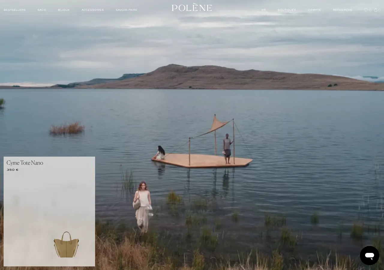 Page d'accueil du site Shopify de Polène, maroquinerie parisienne
