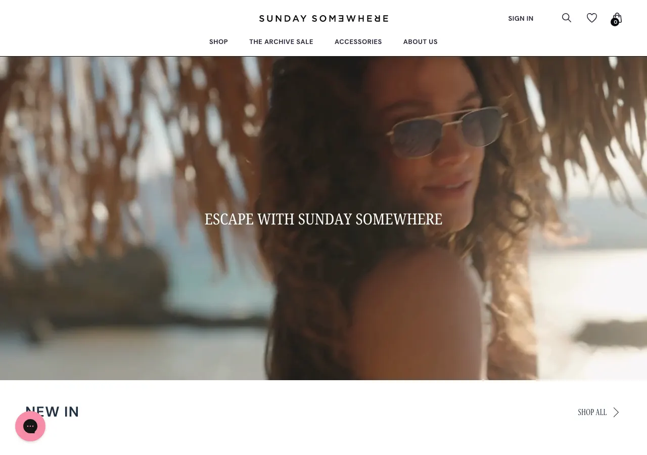 Page d'accueil du site Shopify de Sunday Somewhere, lunettes de créateur