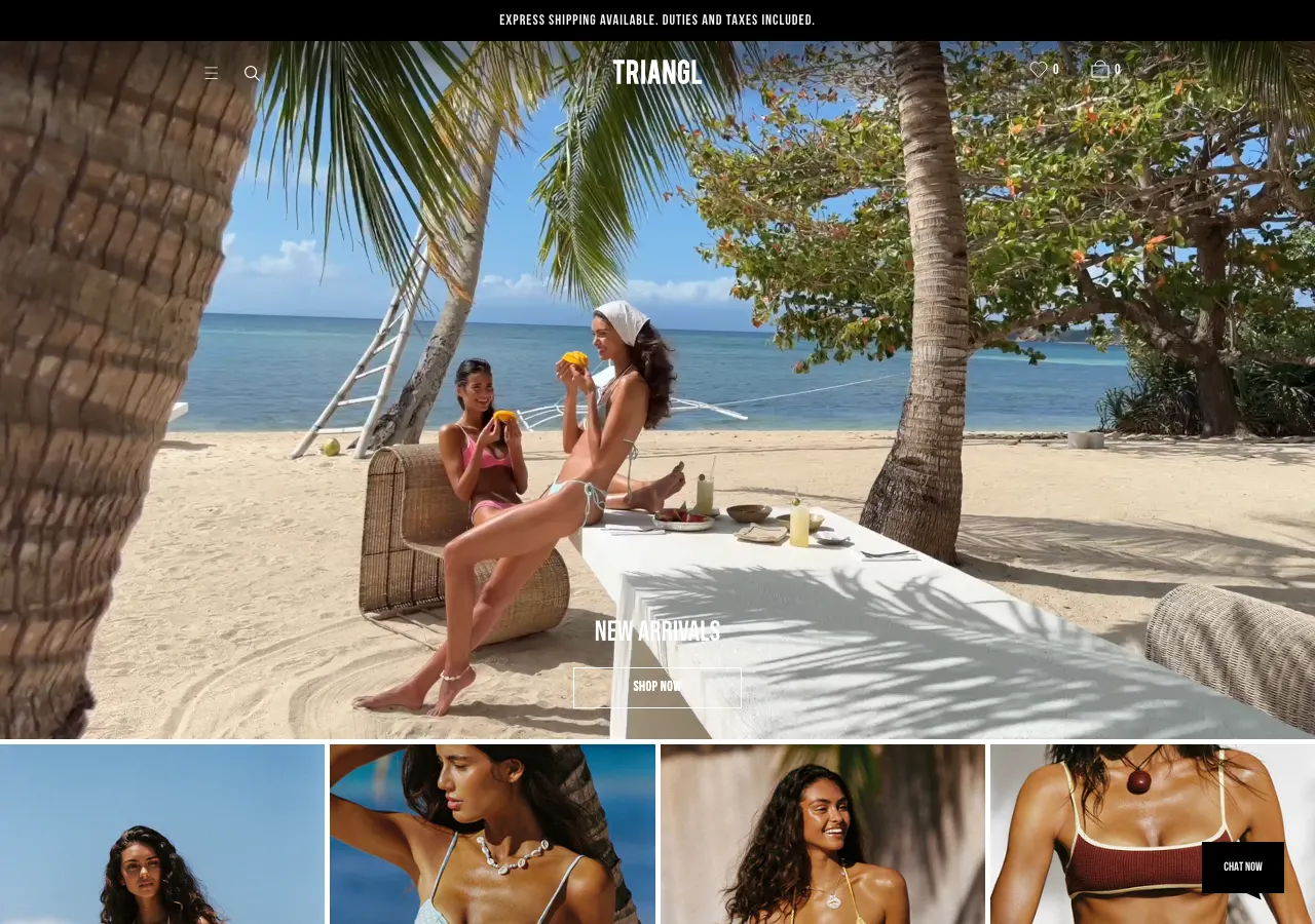 Page d'accueil du site Shopify de Triangl, maillots de bain