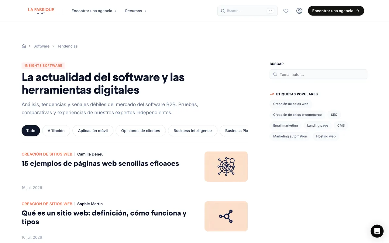 Feed del blog de tendencias de La Fabrique du Net, ejemplo de página web dinámica