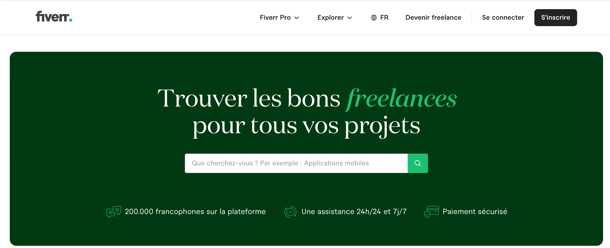 La page d'accueil de Fiverr en 2026 : trouver les bons freelances pour tous vos projets, 200 000 francophones sur la plateforme