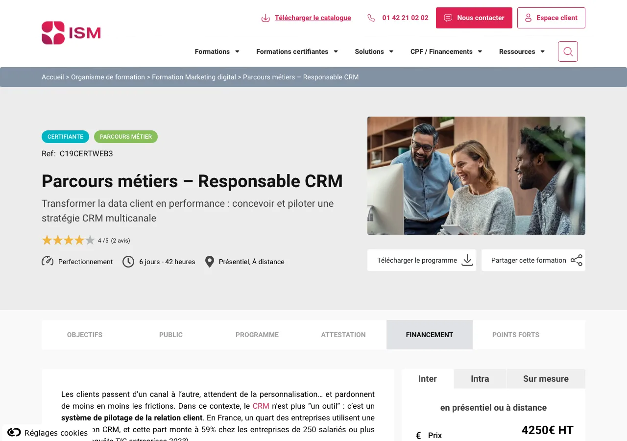 Page du parcours métiers Responsable CRM de l'ISM