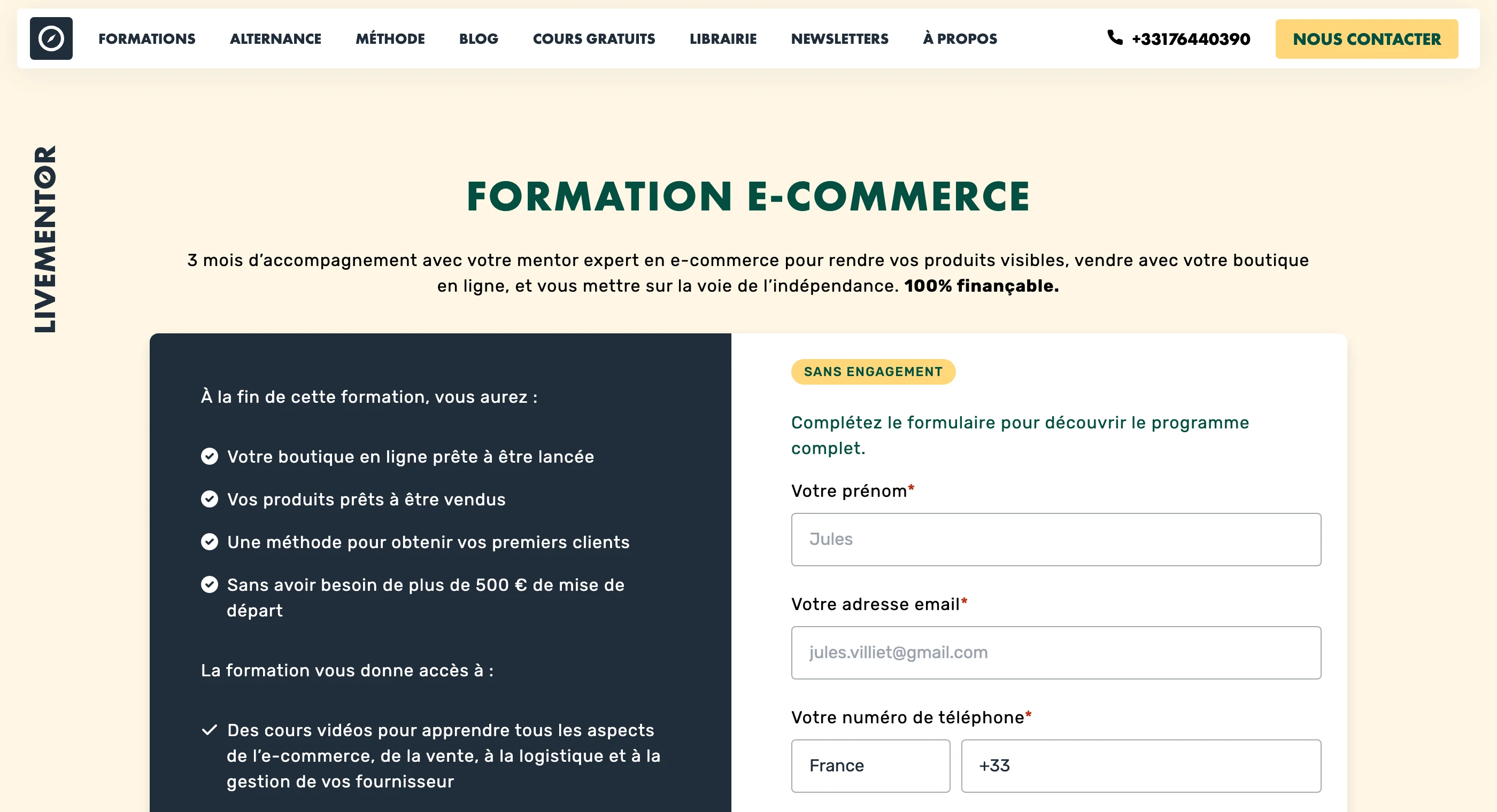 La formation e-commerce LiveMentor en 2026 : 3 mois d'accompagnement avec un mentor expert, 100 % finançable