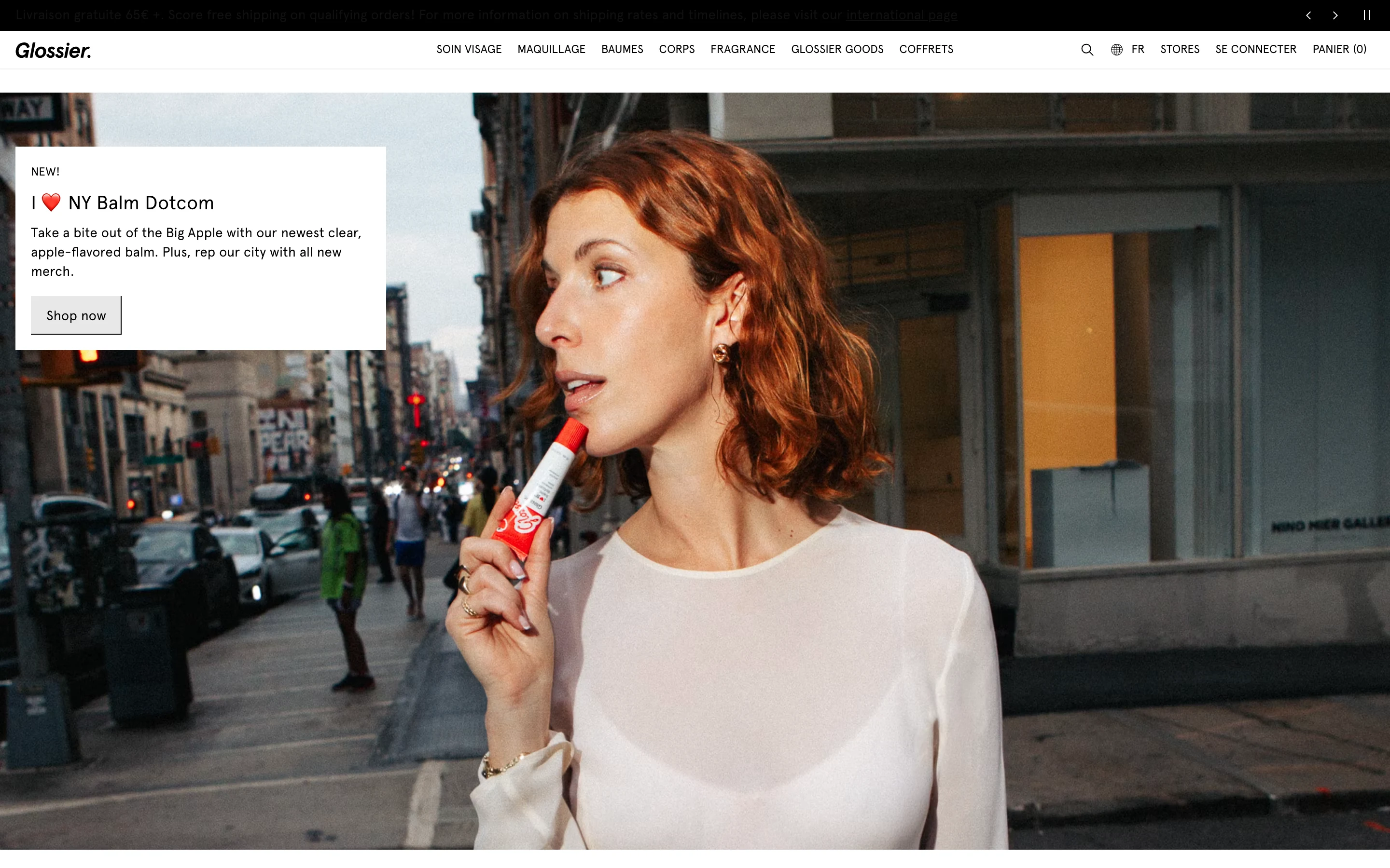Le site de Glossier (juillet 2026), marque construite sur sa communauté de micro-influenceuses