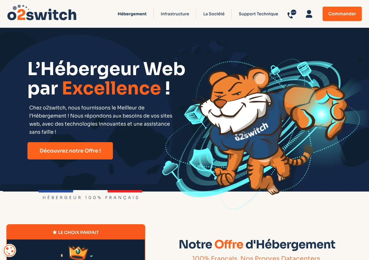 Page d'accueil d'o2switch, hébergeur web 100 % français