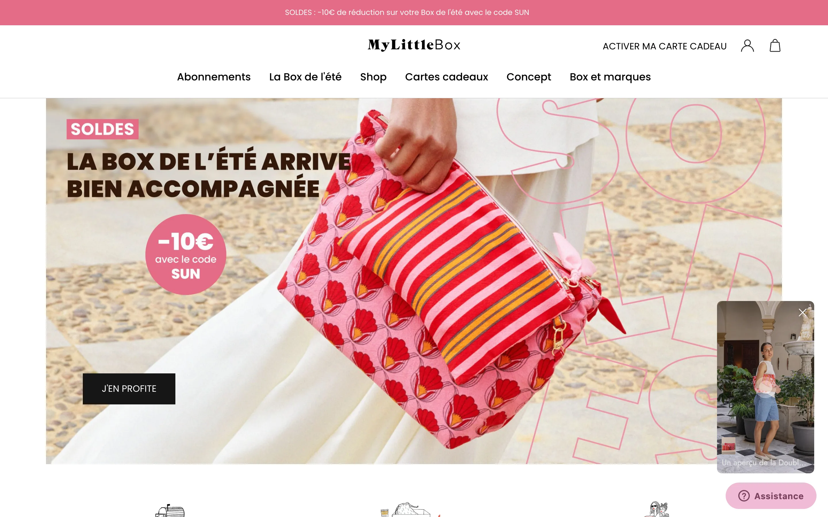 Landing page My Little Box : la box de l'été, offre -10 euros avec le code SUN