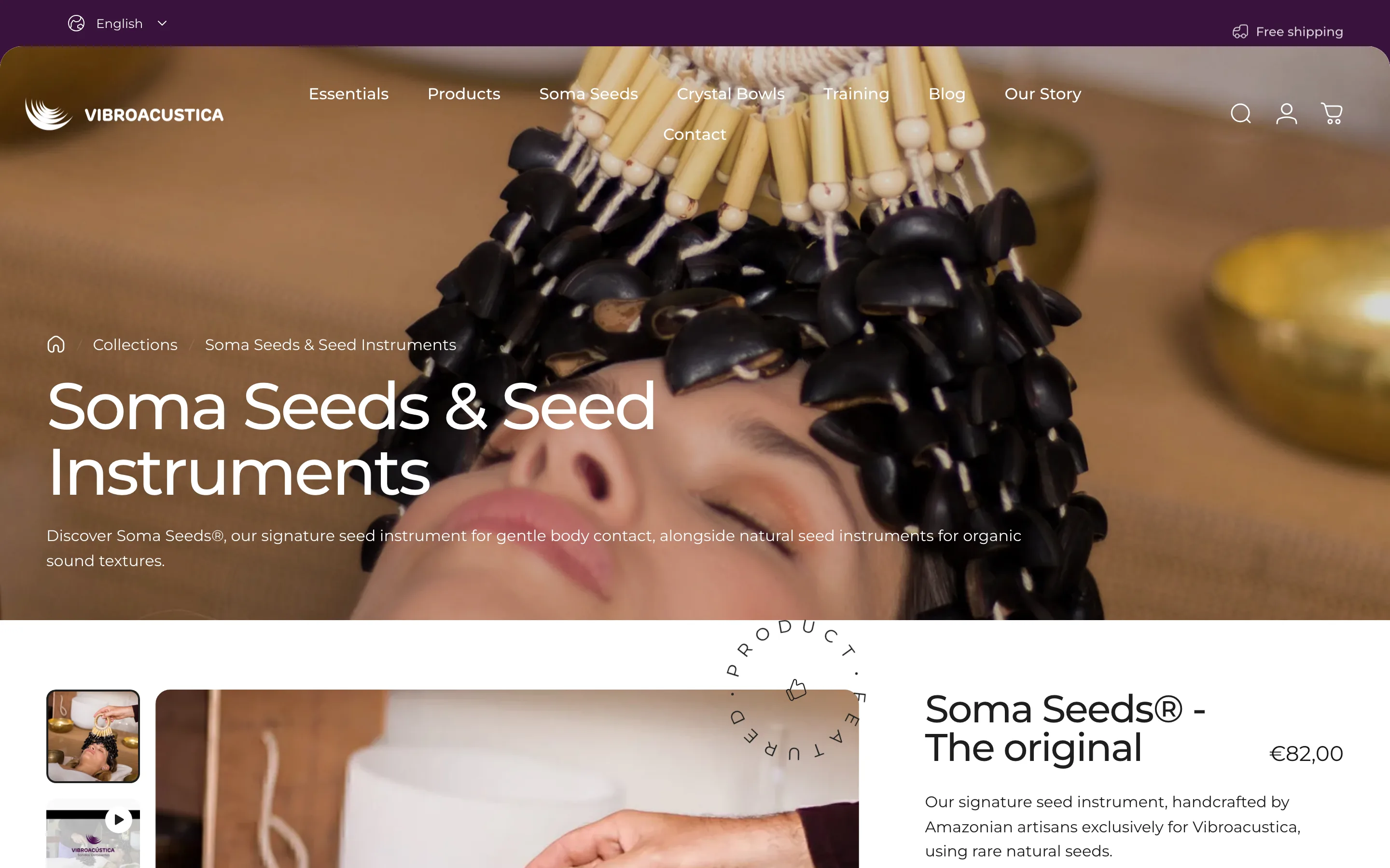 Landing page Vibroacustica : Soma Seeds, instrument sonore artisanal à 82 euros