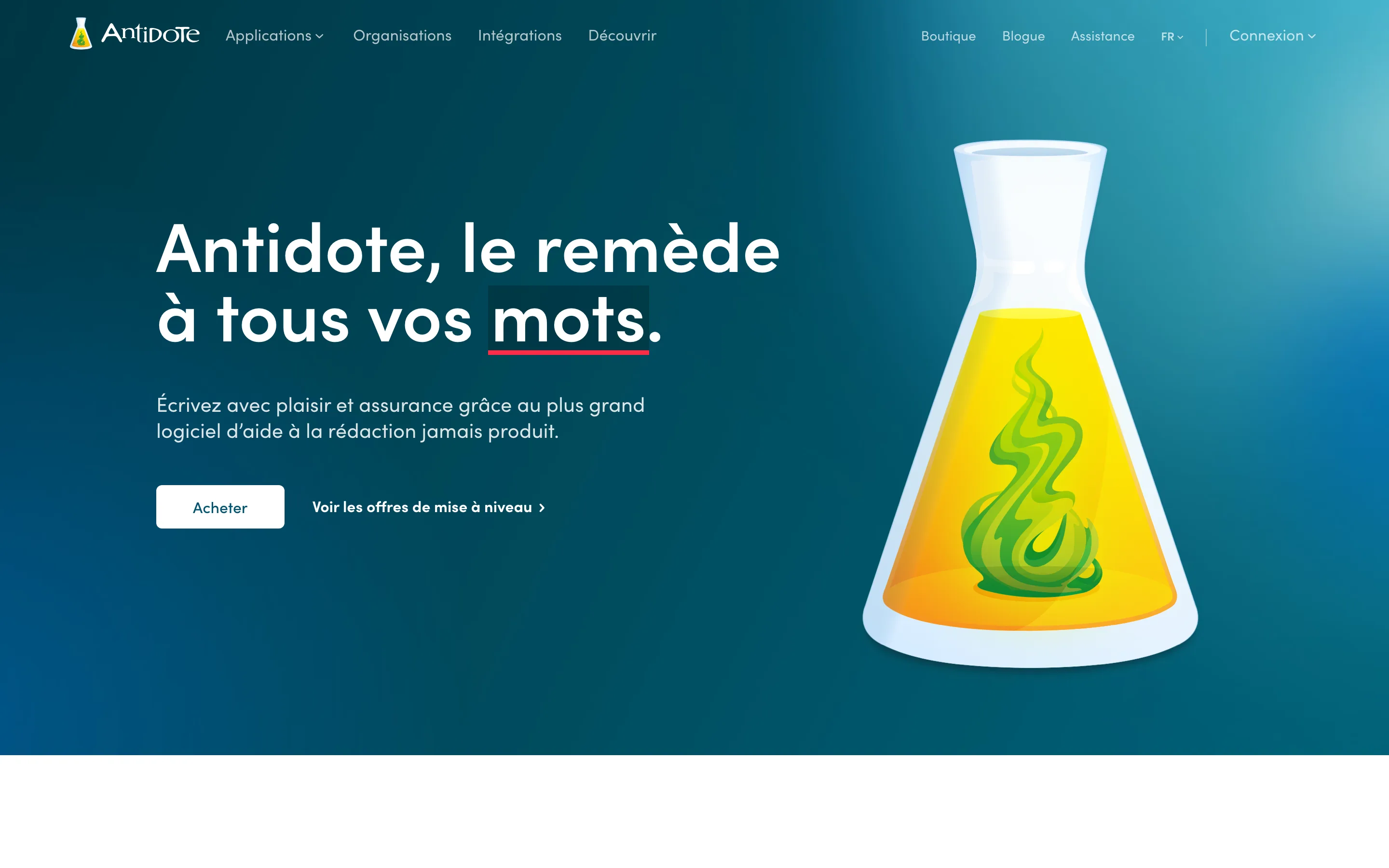 Page d accueil d Antidote (Druide) consultee le 6 juillet 2026